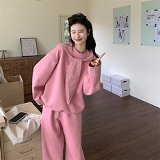 新款大货2026时尚粉色格子拼接卫衣套装女/M2606P190K308，女装套装/套裙，2C268
