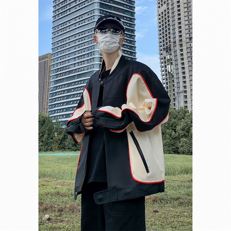 春秋美式复古外套赛车服情侣撞色机车服潮流宽松夹克JK00859-P68,男装夹克,星座308B-1