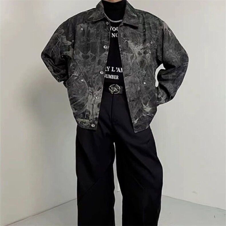 W9219-P70网图现货春季新款美式潮牌扎染解构设计牛仔夹克外套,男装工装外套,星座1608-2