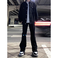 拿图不拿货cleanfit毛边黑色牛仔裤微喇叭裤子KZA21-P48，男装牛仔裤，星座1007（原301D）