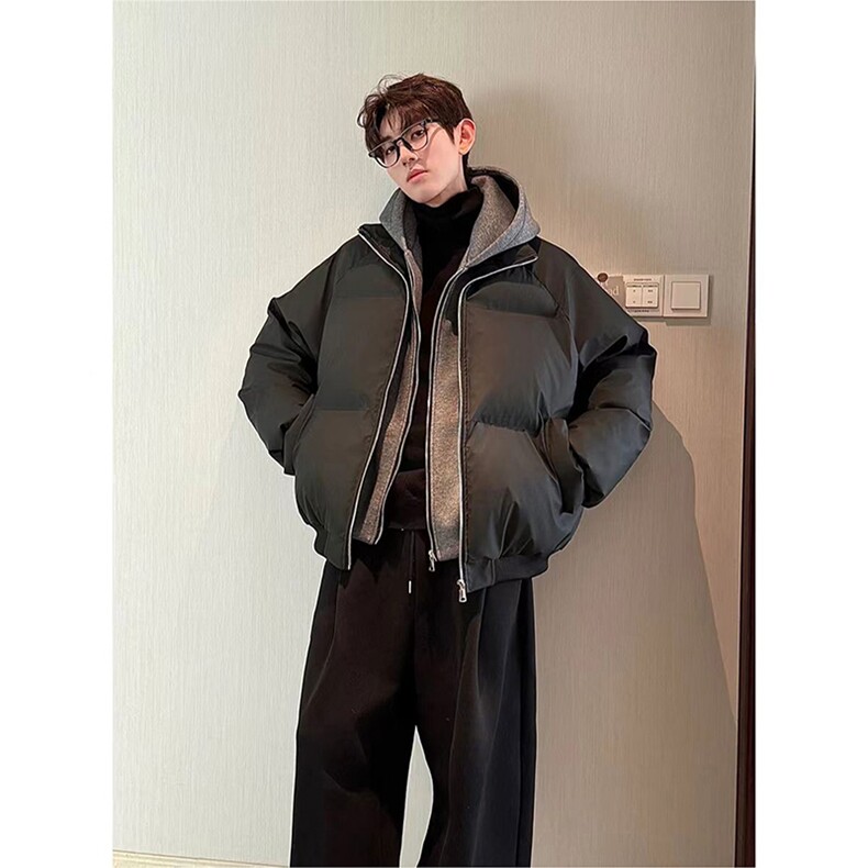 现货高品质重磅工艺美式高街假两件PU皮棉衣男女加厚棉服外套,男装棉衣,电商A486