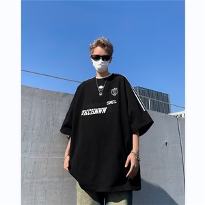 潮牌拼接夏短袖男美式三条杠拼接情侣tee恤中性运动t恤ST303-P37