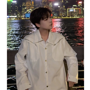<自拍图>小众设计感金属扣拉链装饰长袖衬衫男潮牌CS658-P48图片