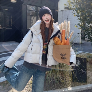白色短款连帽羽绒服女2025冬季新款时尚学院风加厚保暖面包服外套图片