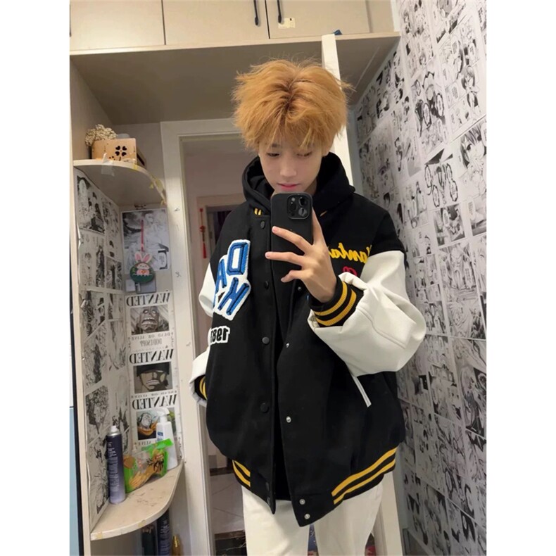 网图有货植绒刺绣字母棒球服男女宽松百搭夹克外套上衣A848-P65,男装夹克,星座1505