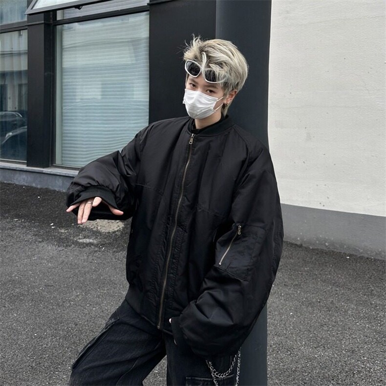 美式纯色MA1飞行夹克短宽解构棉服男女潮宽松重磅外套W6312-P86,男装夹克,星座412-2