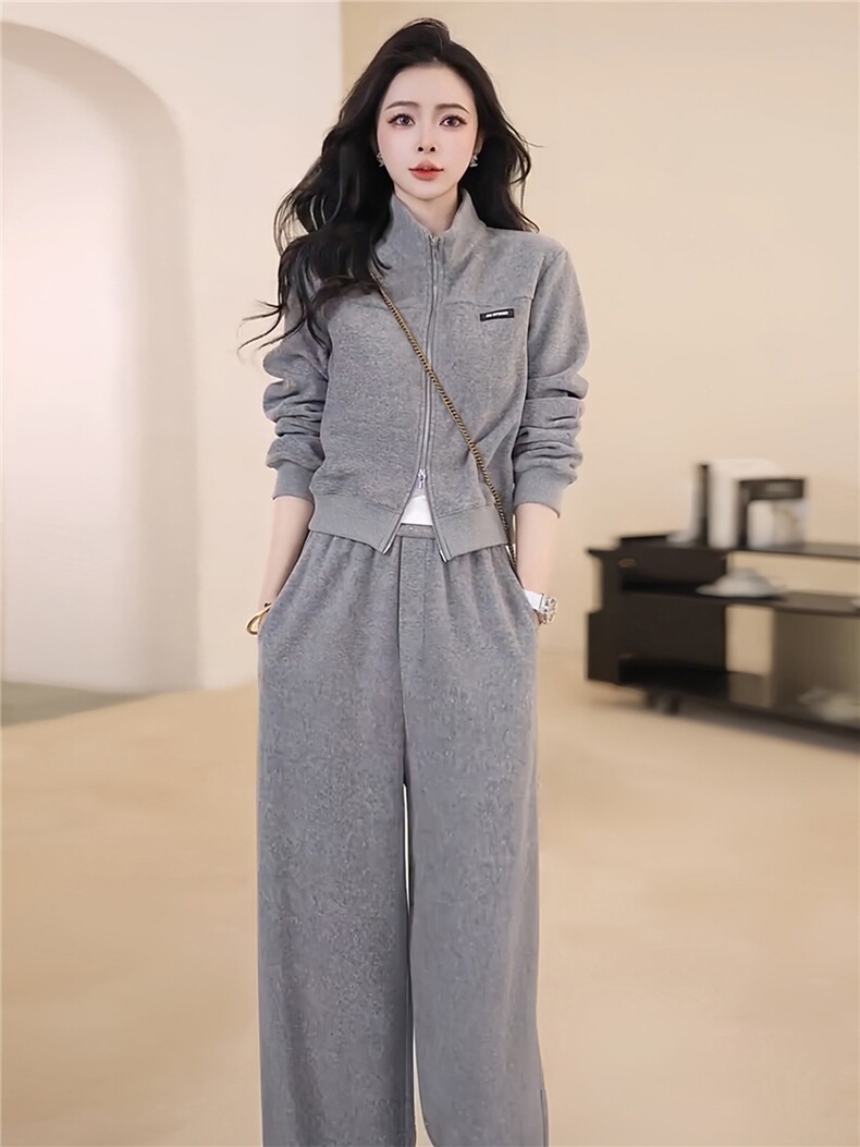 高级感休闲运动套装女秋季新款时尚减龄拉链开衫卫衣阔腿裤两件套,女装套装/套裙,江南
