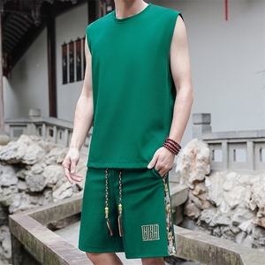刺绣休闲运动套装男背心五分短裤两件套潮流夏季A266-TZ3307-P43图片