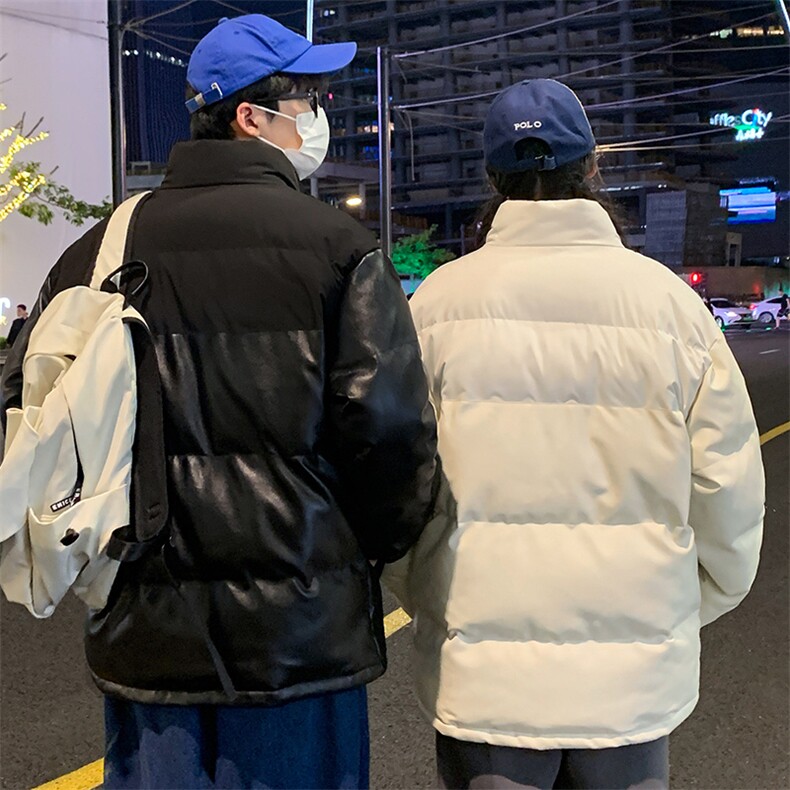 新款PU皮棉衣男士外套宽松冬装加厚港风学生帅气面包服M6689-P100,男装棉衣,星座815-2