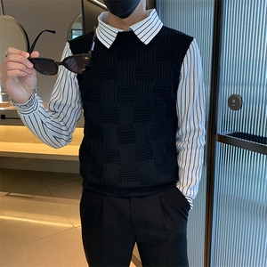 秋冬季节新款拼接条纹假两件衬衫男士时尚潮流毛衣MY0846-P55图片