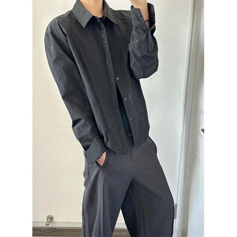 永生花刺绣衬衫男小众设计高级感长袖上衣折叠衬衫CA6712,男装衬衫,星座1116A-2（原606A-1）
