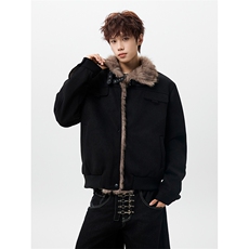MFDD003-特P113美式麂皮绒毛领短款棉服男加绒棉衣加厚外套，男装棉衣，星座712A-1