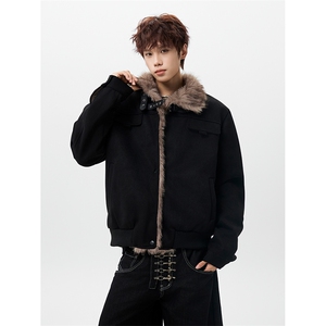 MFDD003-特P113 美式麂皮绒毛领短款棉服男加绒棉衣加厚外套图片