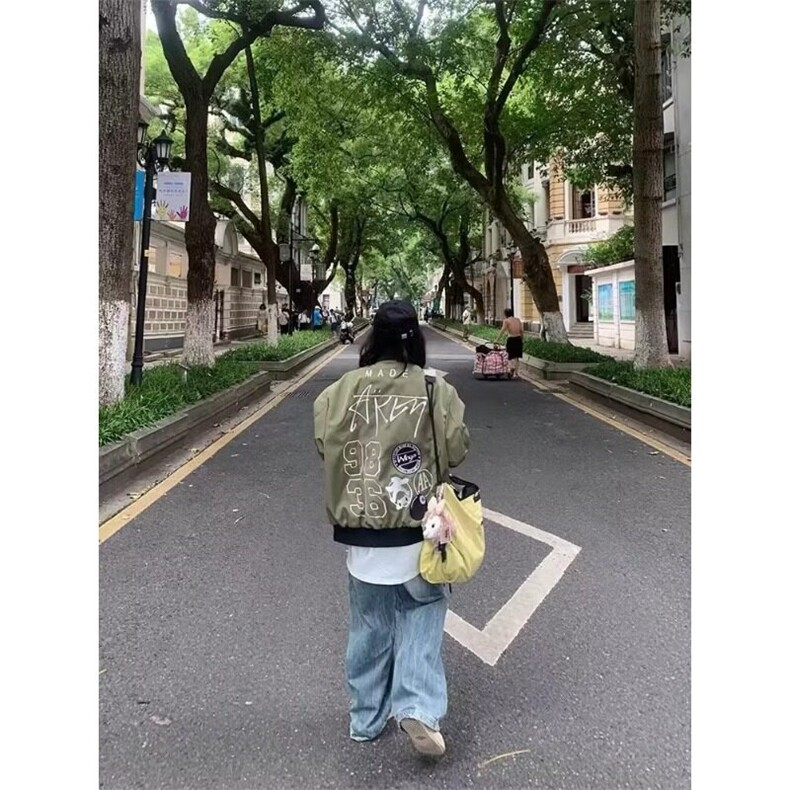 美式复古刺绣飞行夹克男女春秋新款小众设计感宽松百搭棒球服外套,男装夹克,星座506A