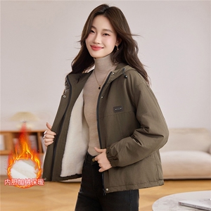 现货！现货！2025冬季新款加绒加厚连帽棉衣棉服女图片