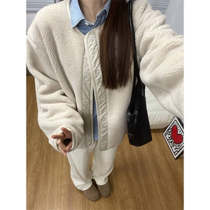高品 U家秋冬防风仿羊羔绒摇粒绒圆领宽松开衫外套男女 A1183-P75图片