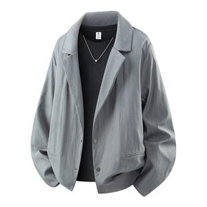 韩版A字廓形西装休闲外套男翻领西服JK2235-P75,黑皮怎么搭配灰色外套图片