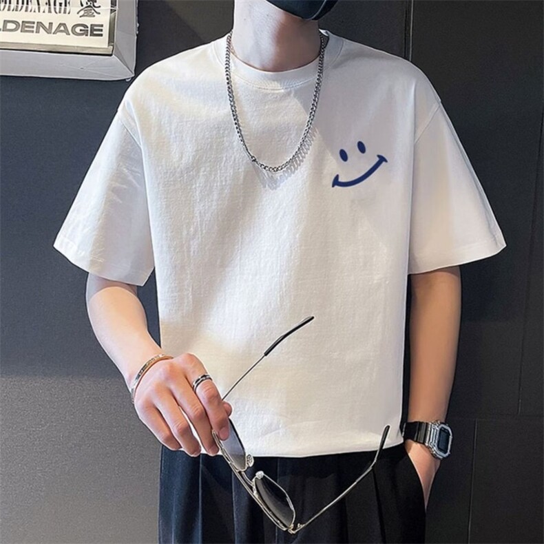 笑脸刺绣短袖男士T恤潮牌潮流高品质半袖smile打底衫2025夏季新款,男装T恤,星座1210-1