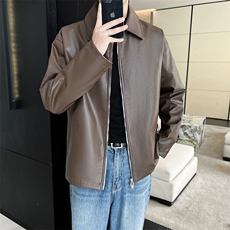 W643-P64痞帅Pu皮衣小众设计感潮牌双拉链垫肩皮夹克男机车服，男装皮衣，电商B323A