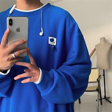 HQ1166-TP35-控价48华夫格卫衣男港风秋季学生撞色假两件上衣，男装卫衣，电商A102-1