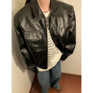 1中性工装皮衣夹克男情侣女潮机车皮夹克外套男JK77869P85控138图片