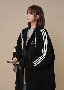 中性重磅克罗心340克复合面料三条杠时尚开衫卫衣XZ301A KS01 P78图片