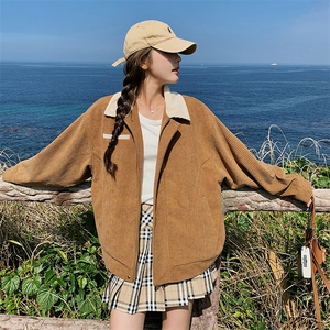美式复古驼色灯芯绒外套女春秋独特漂亮休闲减龄超火好看夹克上衣图片