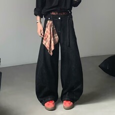 巾弯刀牛仔裤男美式宽松休闲廓形洗阔腿长裤1001-1-MK519-P50，男装牛仔裤，星座1001-1