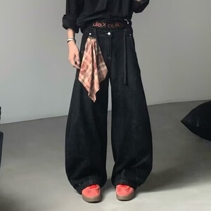 巾弯刀牛仔裤男美式宽松休闲廓形洗阔腿长裤1001-1-MK519-P50图片