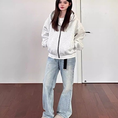 白灰色连帽女士卫衣2025新款春秋冬季新款oversize慵懒风开衫外套，女装短外套，星座218-8