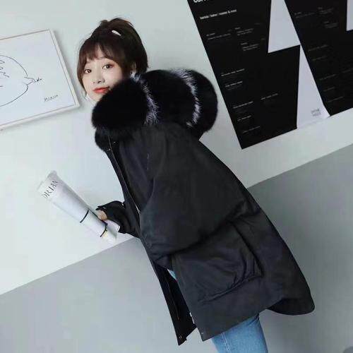 ZHG9806韩版大口袋真狐狸毛领内胆可拆卸獭兔毛保暖派,女装,L·H·X