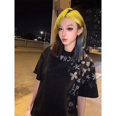 万针全刺绣工艺抖音得物高品质260克重磅纯棉双纱美式高街短袖T恤，男装T恤，电商A486-1