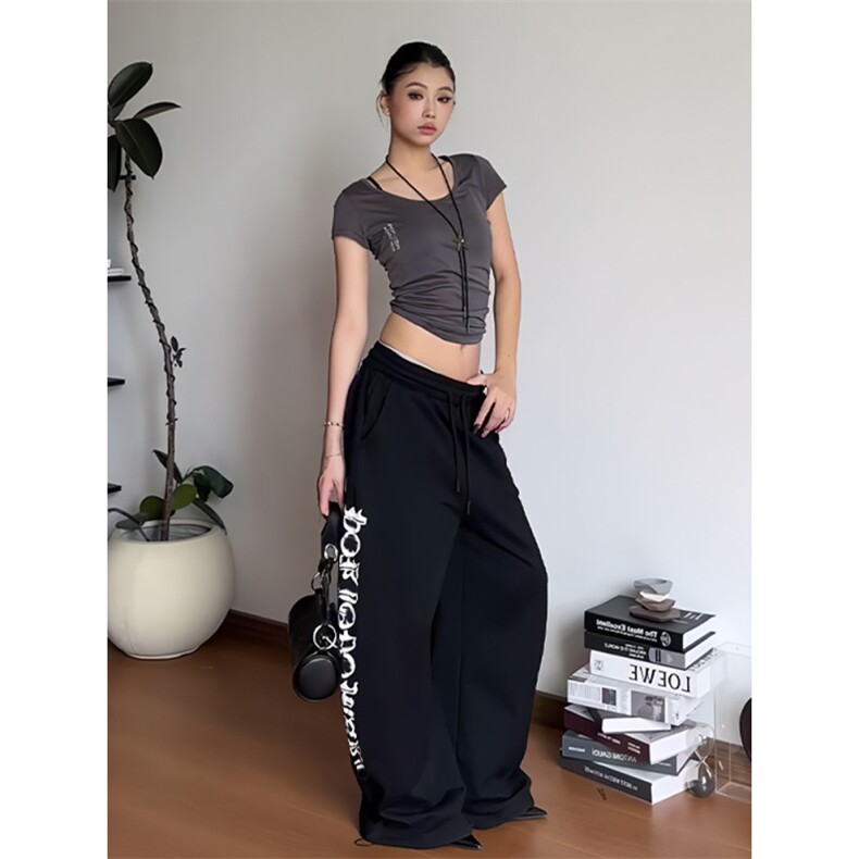 AK1896-P60美式复古字母印花设计慵懒百搭休闲裤,女装休闲裤,星座617A-2