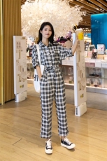 现货大货秋装连身裤格子工装套装连体衣裤潮1608212P95控138，女装裤子，艾青服饰