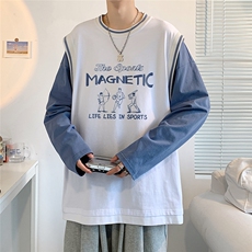秋季潮流港风宽松圆领假两件T恤男CT6602P45控58，男装T恤，电商A268A
