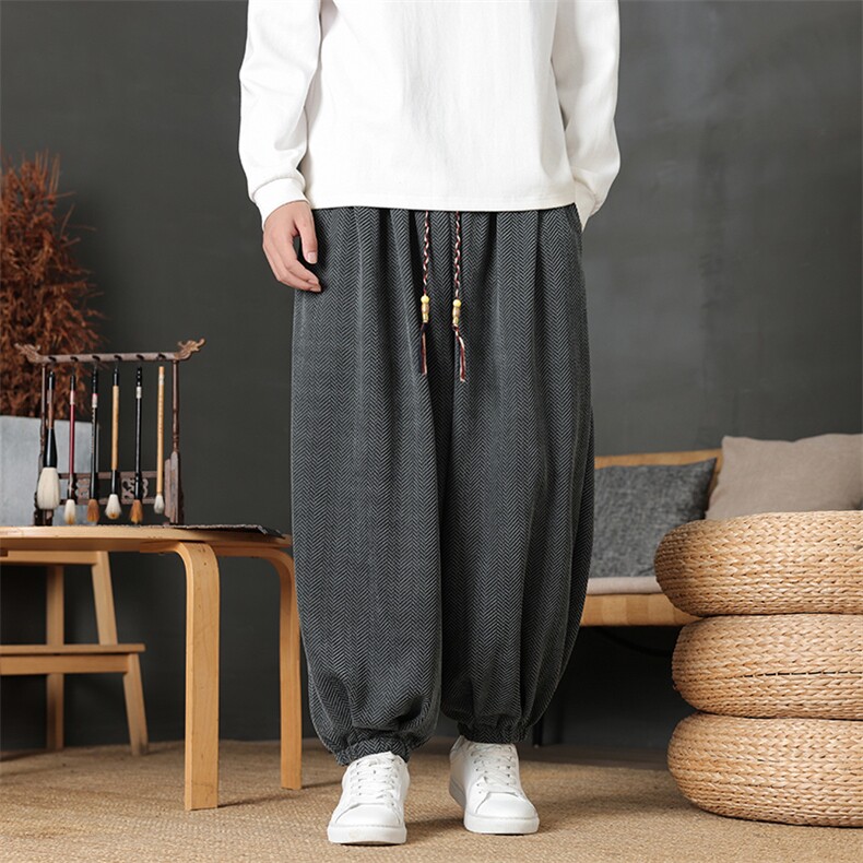 秋冬款风雪尼尔纹理肌灯笼裤脚阔腿裤保暖民族风2516-P75，男装民族服装，电商A057B