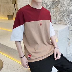 夏季新品潮流休闲拼色半袖T袖男士简约纯棉短袖上衣 DS349TP25图片