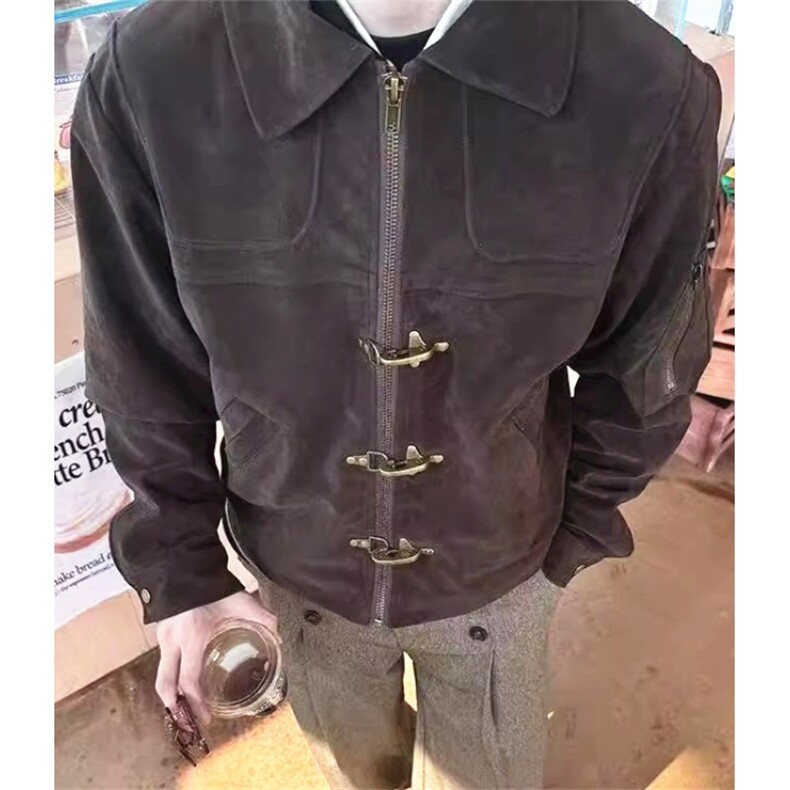 复古麂皮绒飞机扣夹克男女春秋潮牌宽松休闲翻领外套JA240,男装夹克,星座1116A（原606A-3）