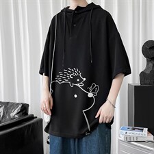 LD54166-P45连帽短袖t恤男大码胖子带帽五分袖中袖，男装T恤，电商A040