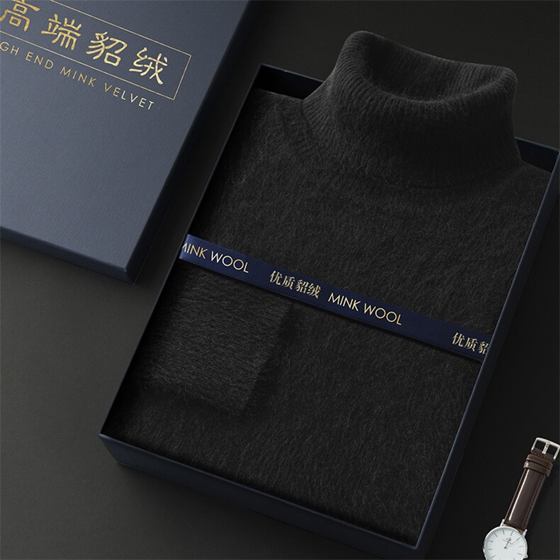 高端貂绒男士高领毛衣秋冬新款保暖时尚百搭针织衫,男装针织衫/毛衣,冬贝尔貂绒