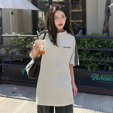 抖音得物品质二开240克宽松纯棉美式潮牌印花三条杠中性风短袖T恤，男装T恤，电商A486