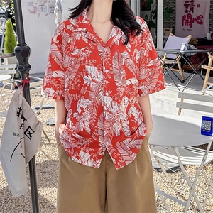 泰式古巴领碎花短袖衬衫男女宽松复古度假情侣衬衣A2515-P27图片