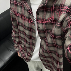 DC148-P48美式刺绣格子衬衫短袖男痞帅高级感格纹衬衣-网图现货，男装衬衫，星座603-2