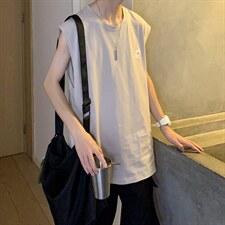 2022夏季男装背心加肥加大码宽松短袖T恤无袖衫C417-T205-，男装T恤，天晨