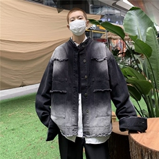 潮牌毛边牛仔外套男士春秋季百搭痞帅情侣上衣港风宽松工装夹克，男装夹克，星座716-3