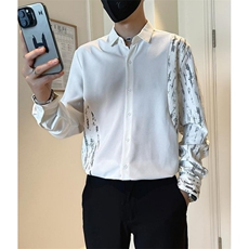 韩版花衬衫男士小众设计感拼接长袖撞色拼接男装休闲衬衣CA698，男装衬衫，星座1116A（原606A-3）