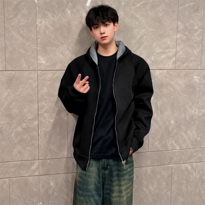 抖音得物高品质秋冬美式高街重磅结构双层双面连帽卫衣外套XS107，男装卫衣，电商A486
