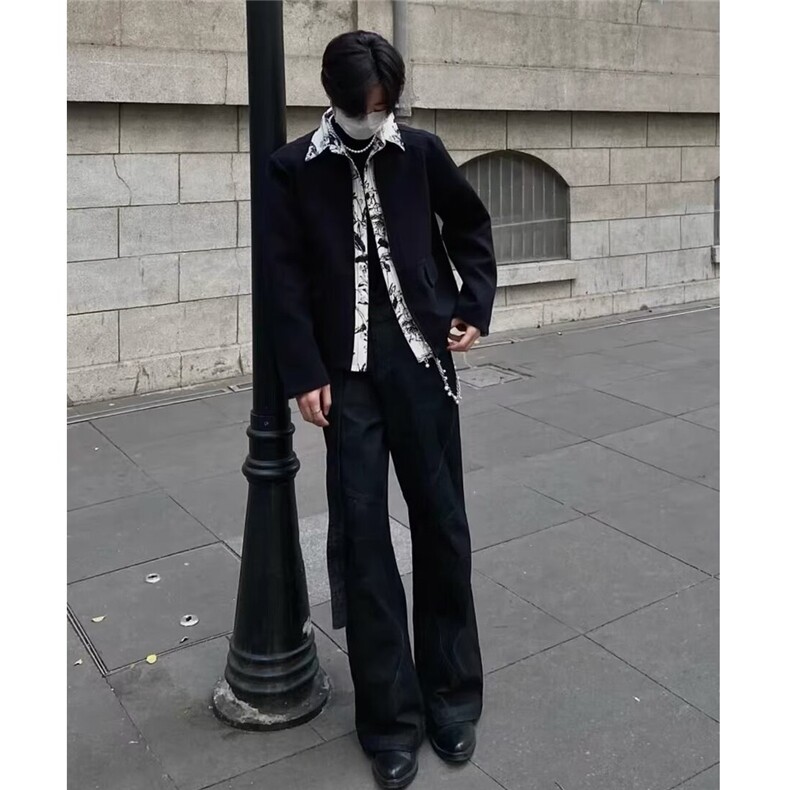 HT163-P75美式复古工装2025春装新款男士外套情侣潮牌假两件夹克,男装夹克,电商B323A