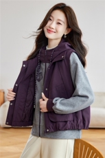 夹棉加厚马甲棉服女2025秋冬新款时尚休闲百搭叠穿连帽卫衣两件套，女装棉衣/棉服，慕咨