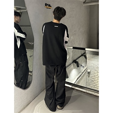 B221美式ins高街暗黑宽松拼接圆领卫衣T恤SY2316-P65控88，男装T恤，电商B221
